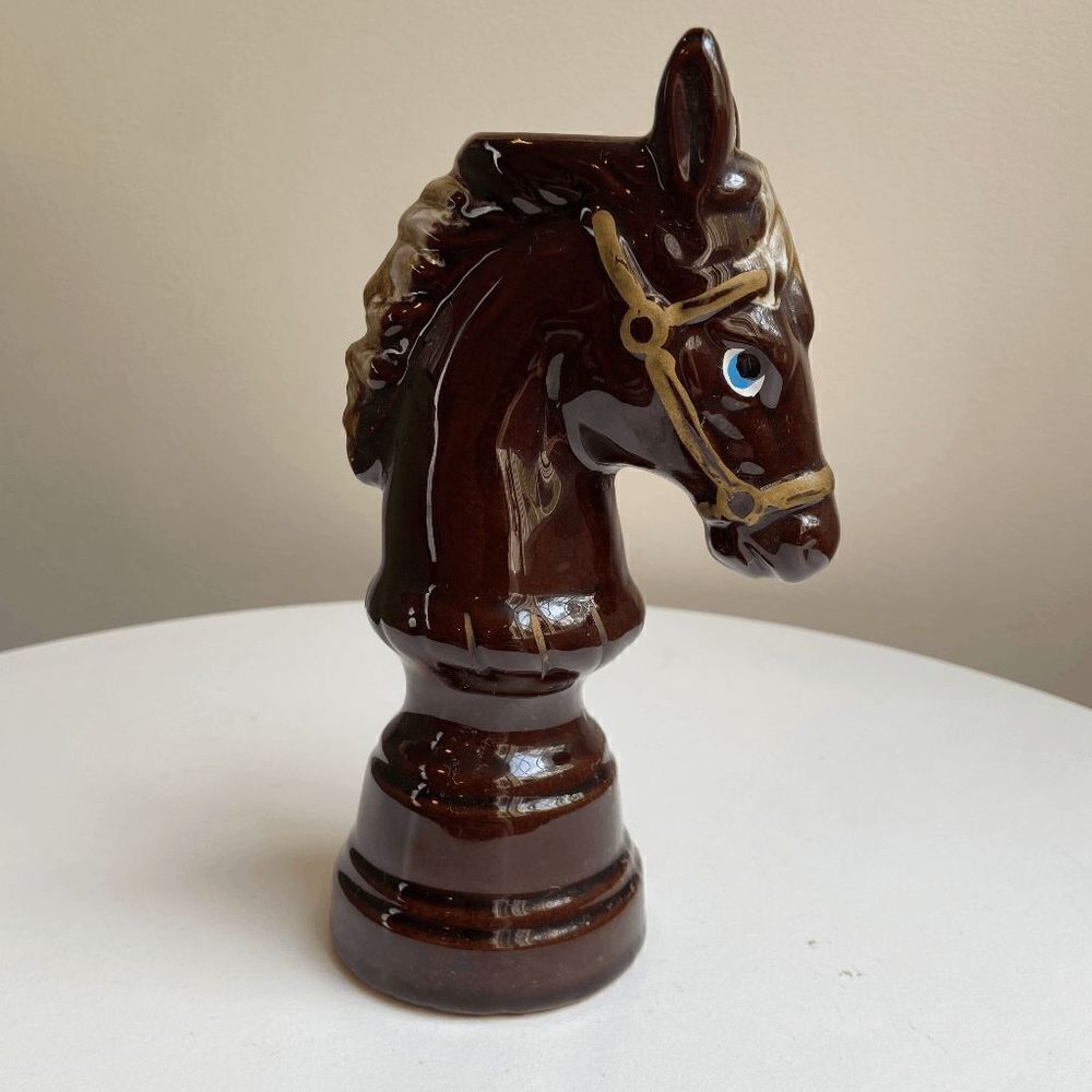 Vtg Horse Table Lighter Figurine Brown Handpainted Blue Eyes Made in Japan 7"